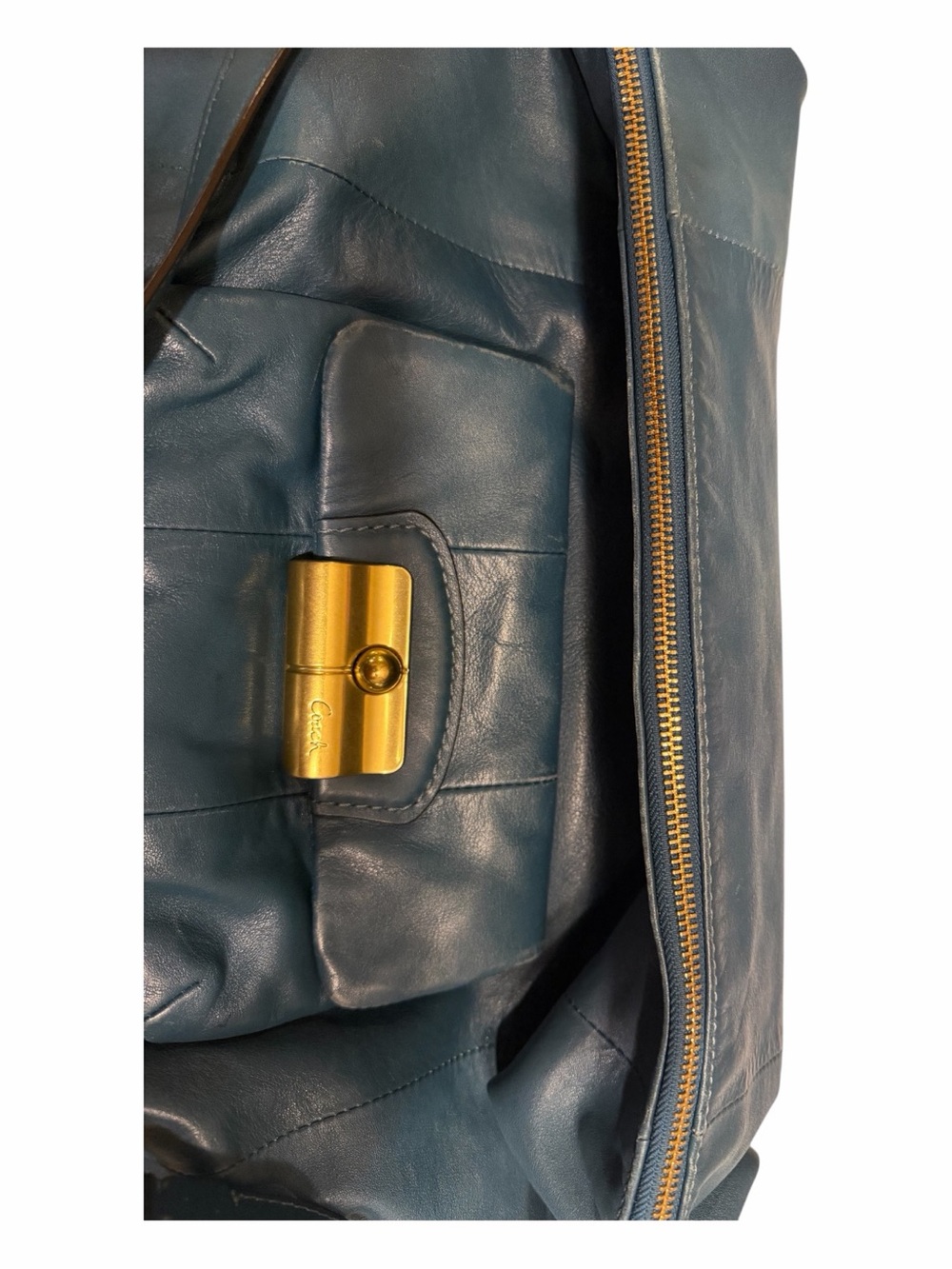 Coach Teal Leather Hobo Bag with Gold-Tone Hardware - Picture 7 of 11